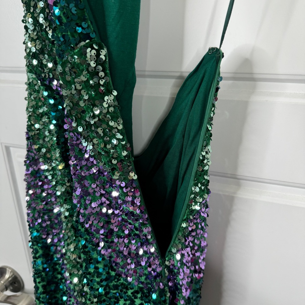 FREE PEOPLE Glitter & Gold Halter Sequin Midi Dress NEW Size S Green - Picture 8 of 15